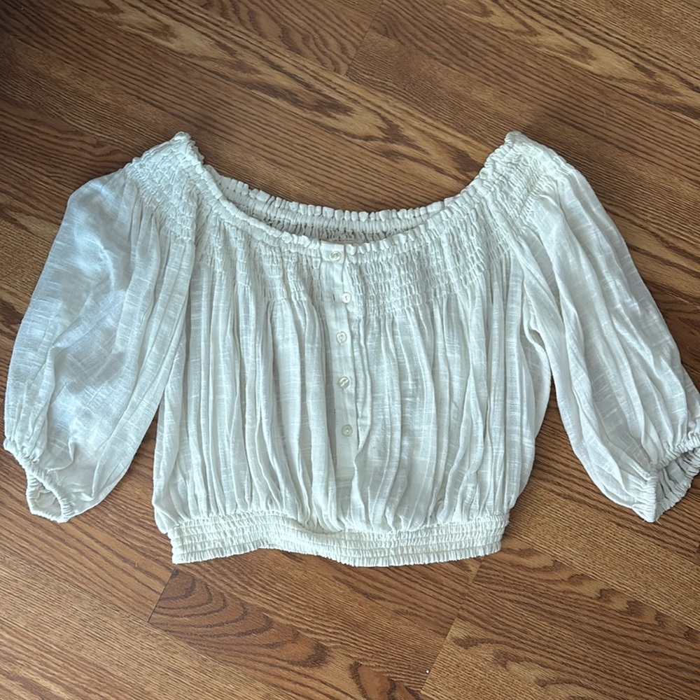 Free People White Cuffed Blouse